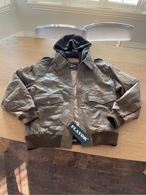 Flavor 100% Pigskin Leather Hooded Bomber Jacket
